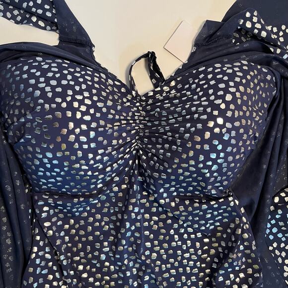 Swimsuits for All Size 16 NWT Mesh Drape One Piece Navy Metallic Silver - Picture 7 of 15
